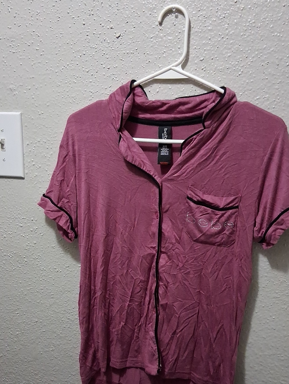 bebe Dusty Pink Short-Sleeve Button-Down Top with Contrast Trim